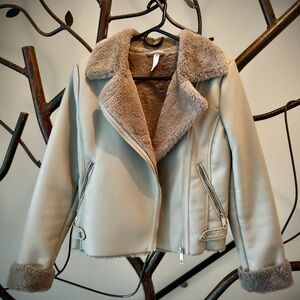Mango Faux Leather Jacket - Cream